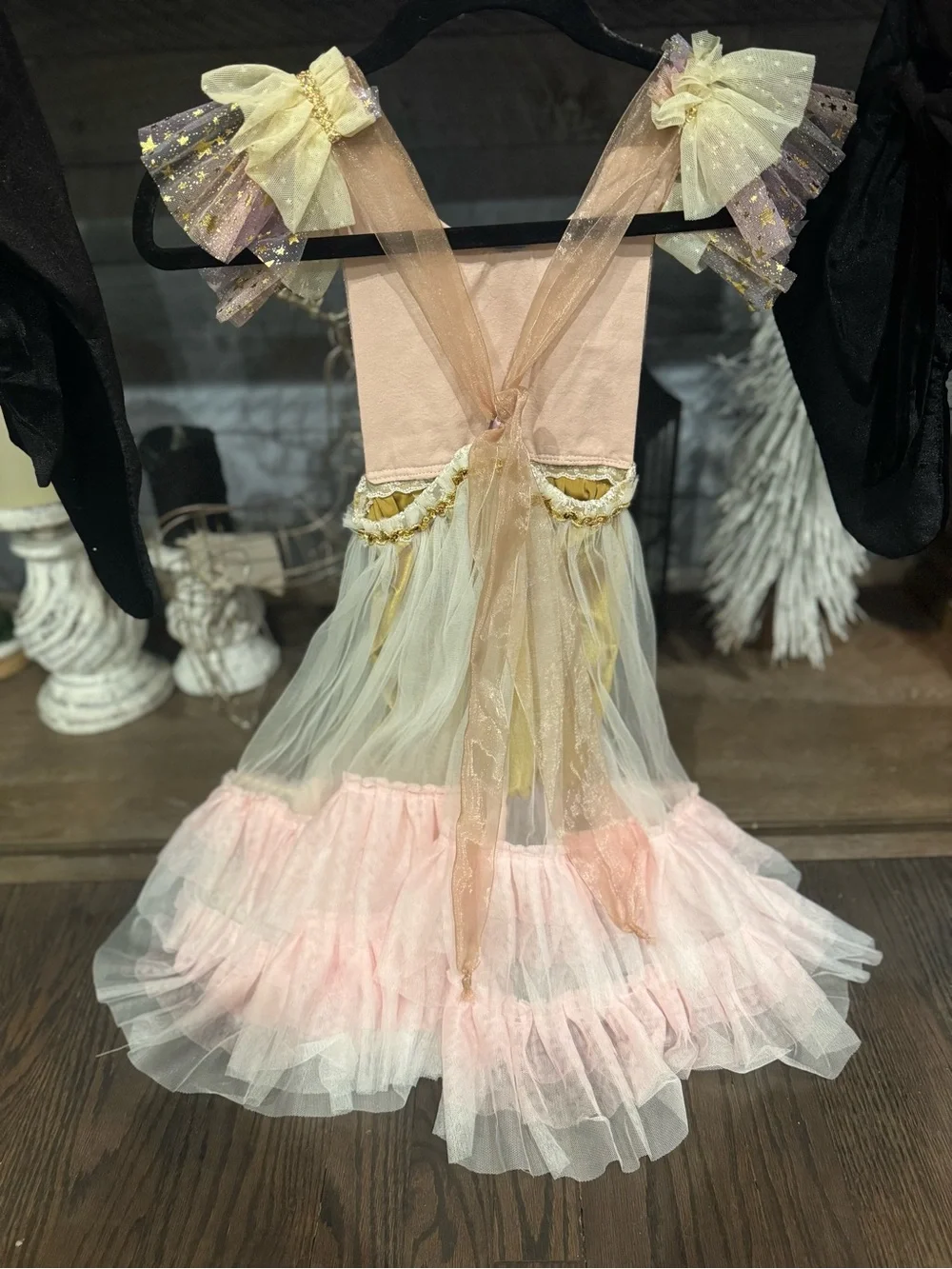 Pink & Gold Ghost Ruffle Halloween Costume Dress for Kids
